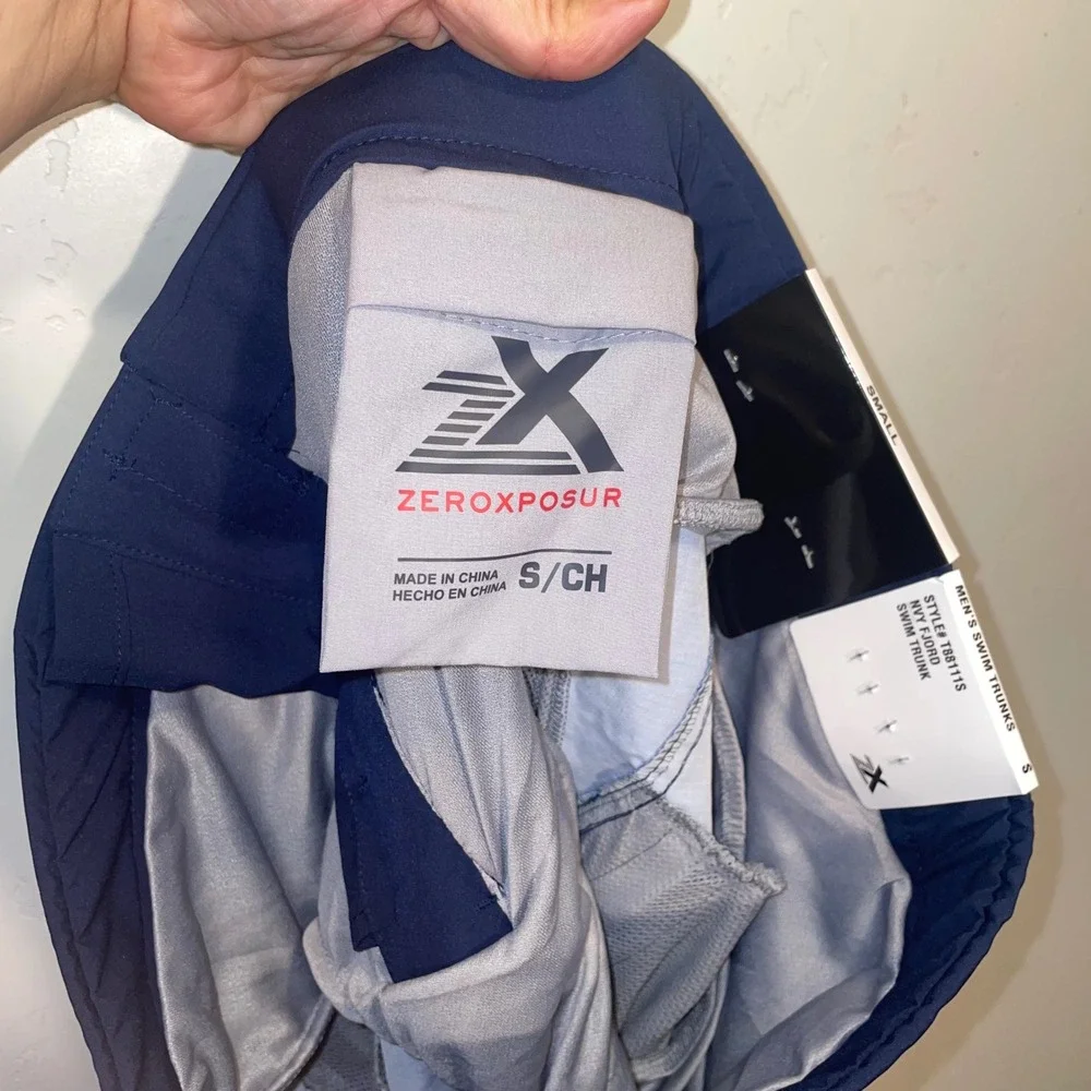 Zeroxposur Mens Swim Trunks Navy Fjord Blue Stripped Board Shorts Small